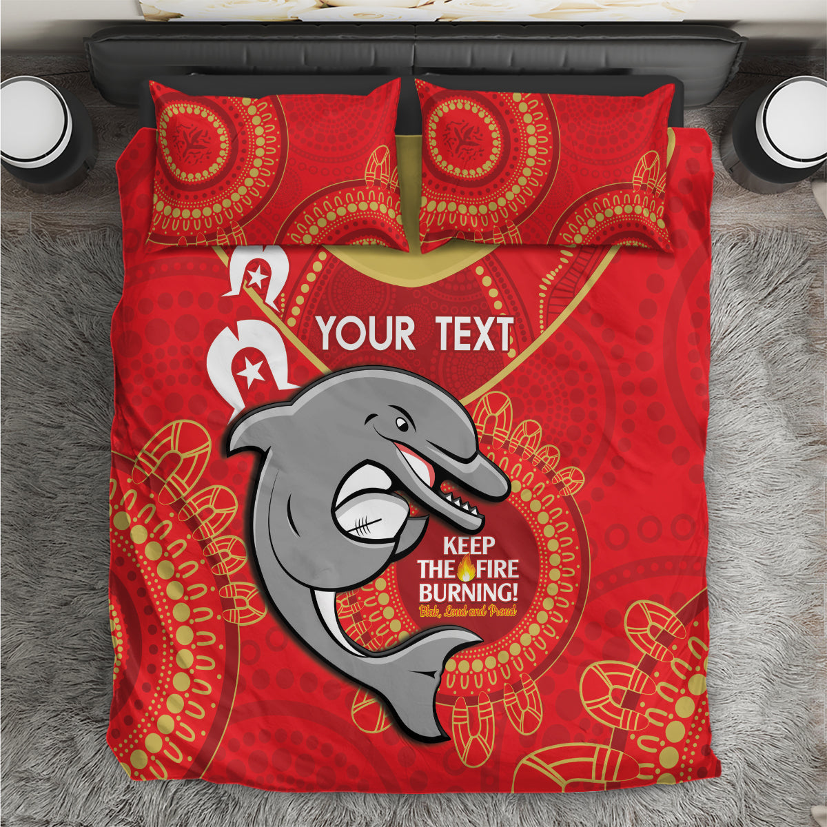 Custom NRL Dolphins NAIDOC Week Bedding Set Keep The Fire Burning Indigenous Art - Vibe Hoodie Shop
