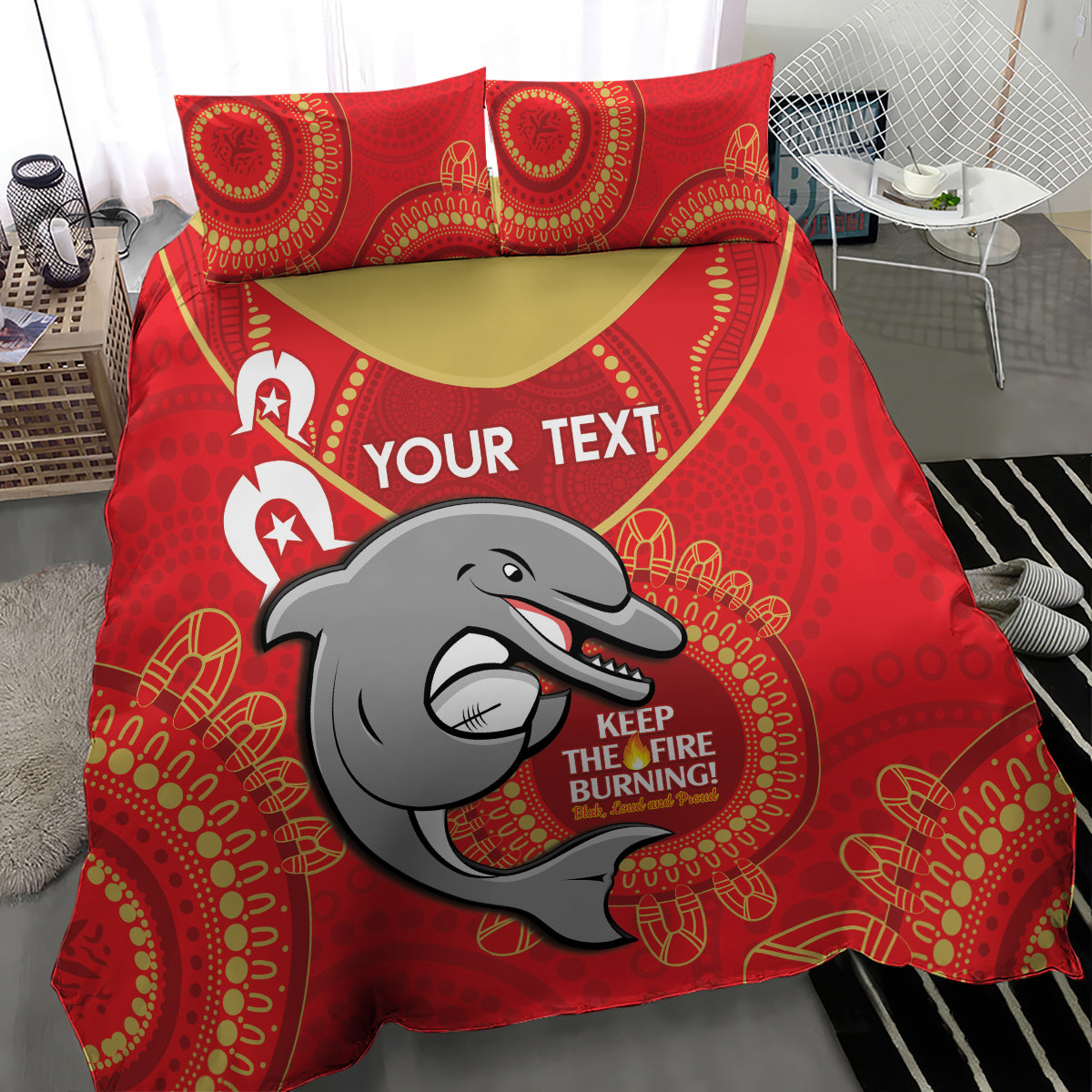 Custom NRL Dolphins NAIDOC Week Bedding Set Keep The Fire Burning Indigenous Art - Vibe Hoodie Shop