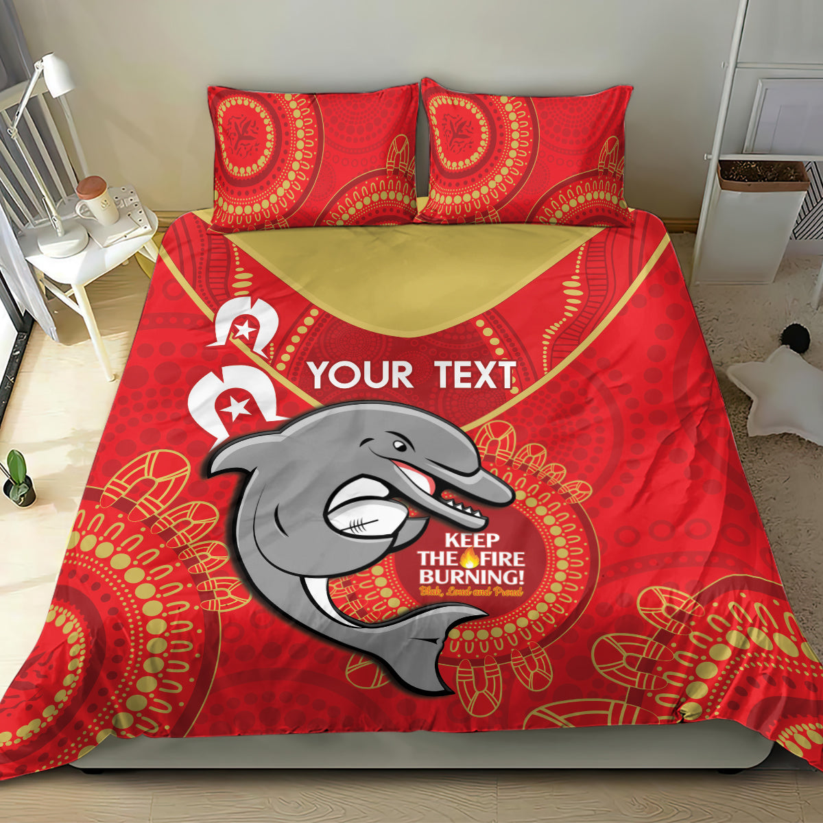 Custom NRL Dolphins NAIDOC Week Bedding Set Keep The Fire Burning Indigenous Art - Vibe Hoodie Shop