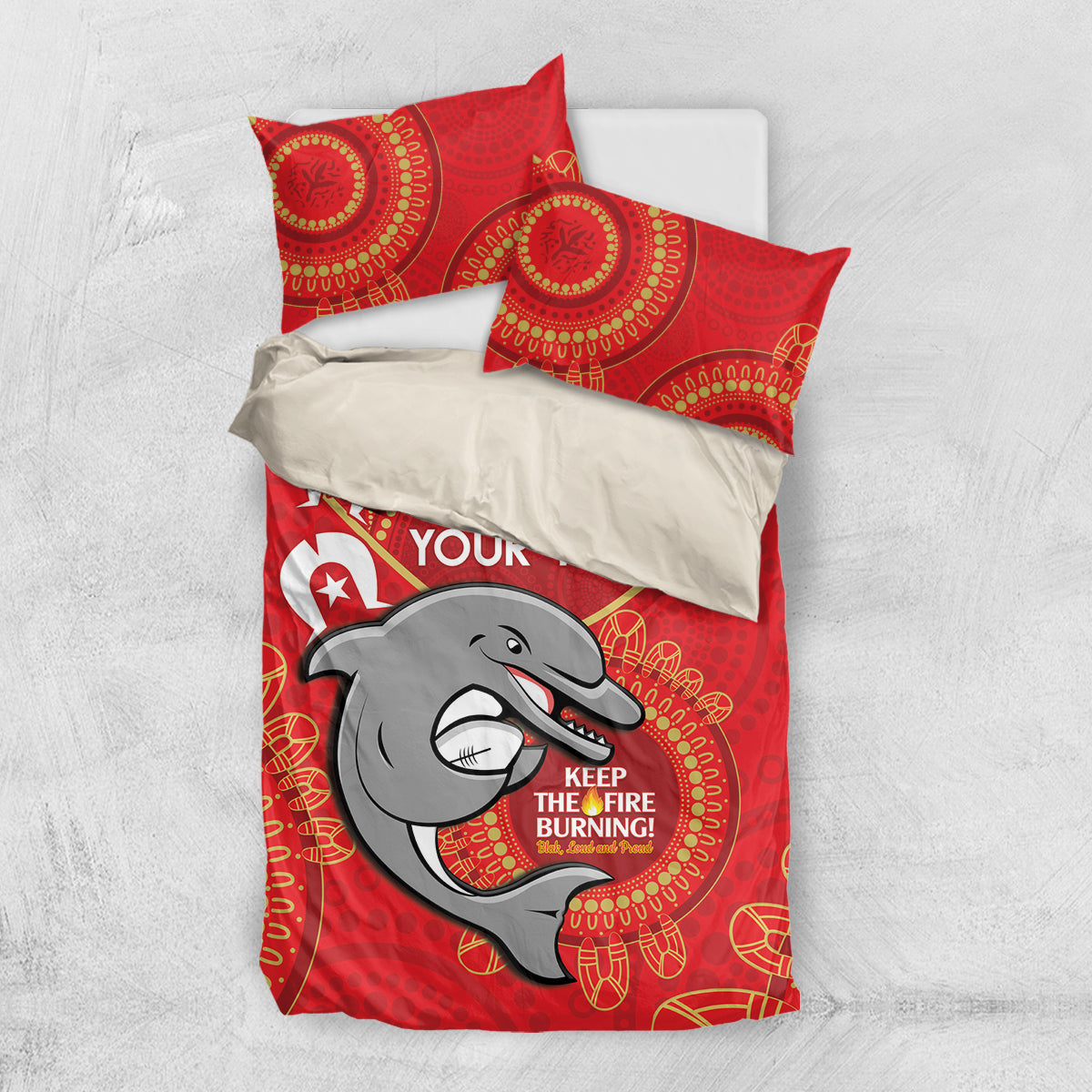 Custom NRL Dolphins NAIDOC Week Bedding Set Keep The Fire Burning Indigenous Art - Vibe Hoodie Shop