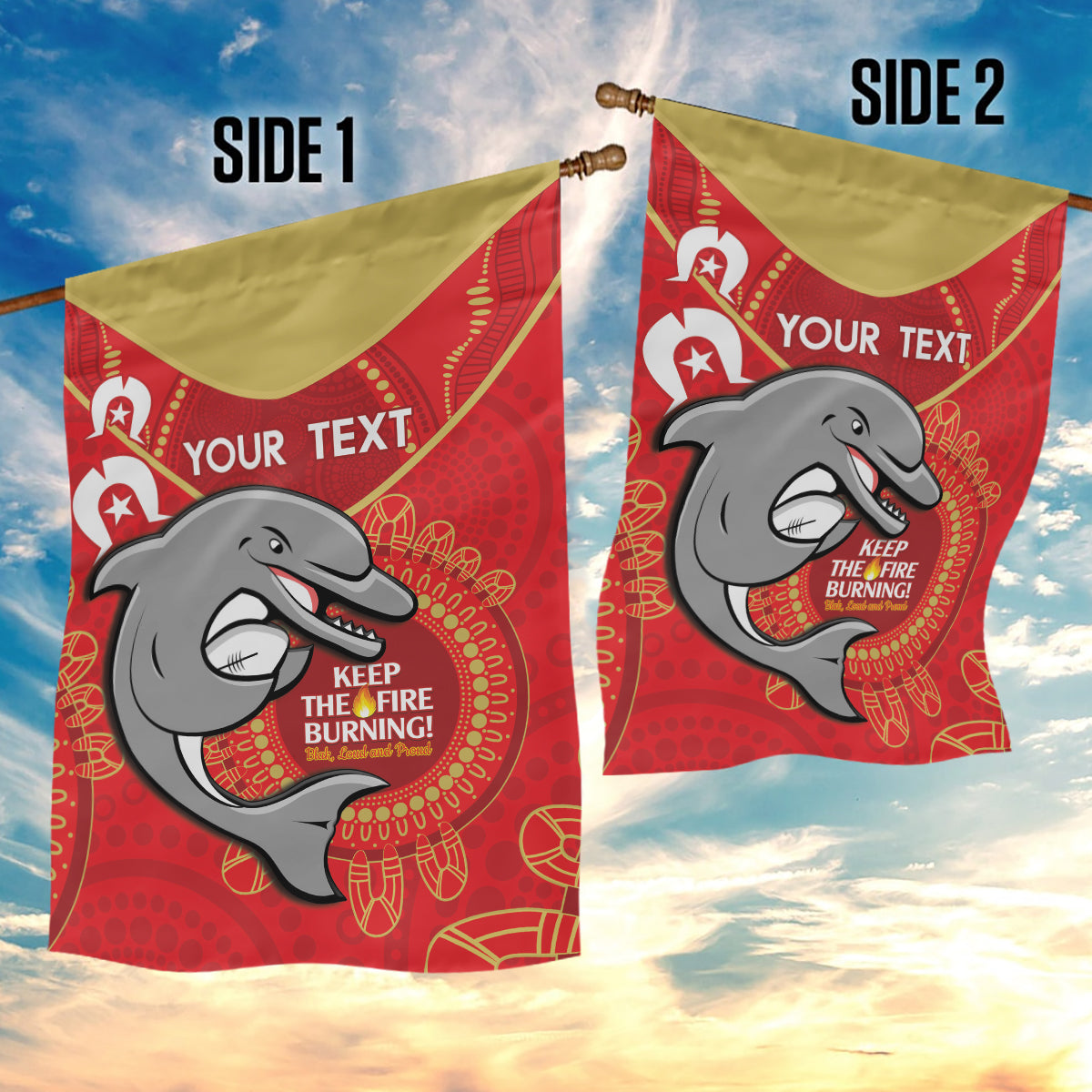 Custom NRL Dolphins NAIDOC Week Garden Flag Keep The Fire Burning Indigenous Art - Vibe Hoodie Shop