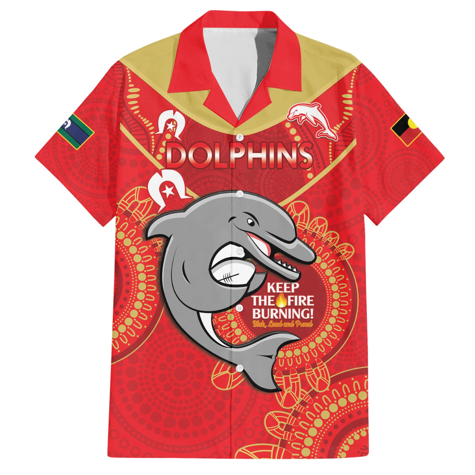 Custom NRL Dolphins NAIDOC Week Hawaiian Shirt Keep The Fire Burning Indigenous Art - Vibe Hoodie Shop