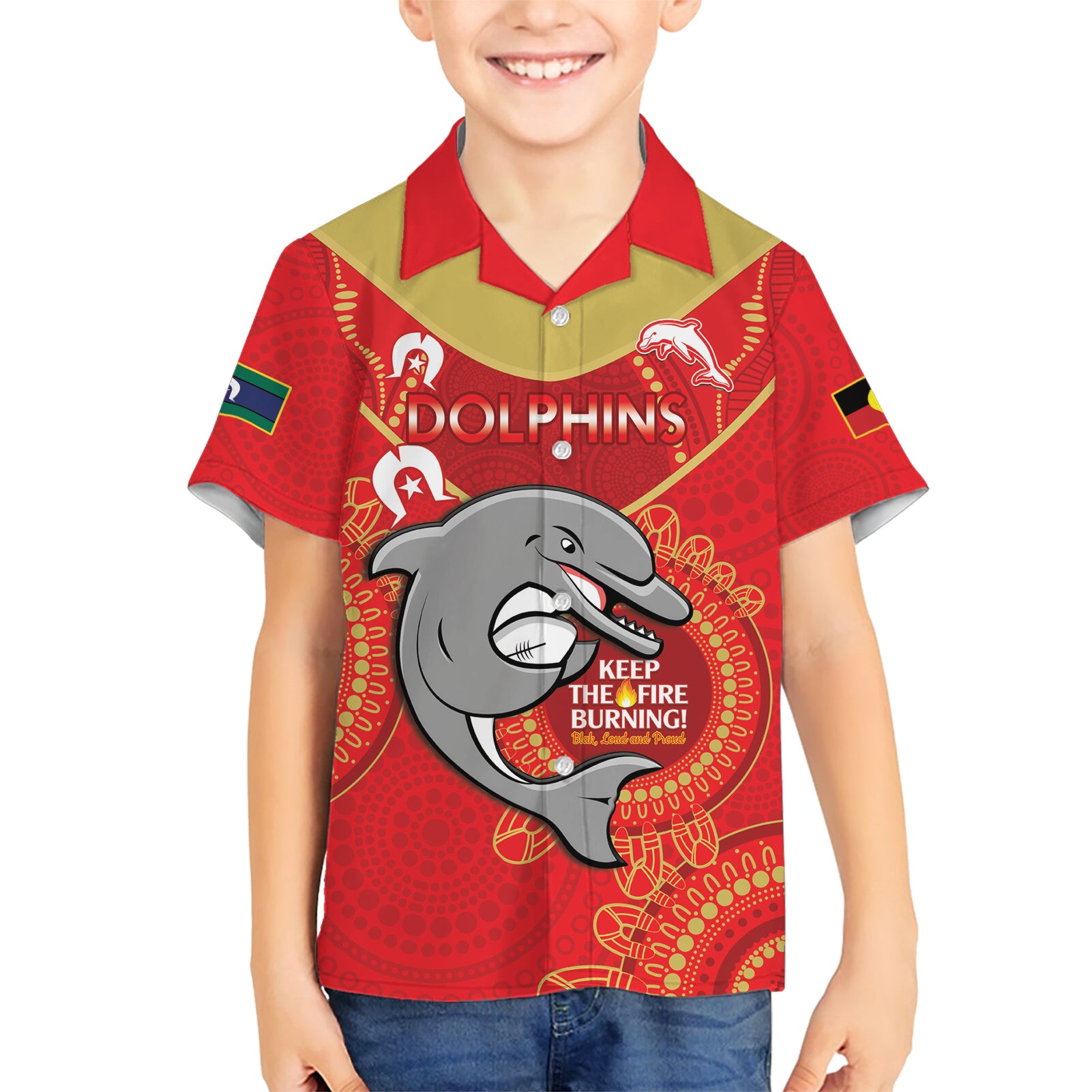 Custom NRL Dolphins NAIDOC Week Hawaiian Shirt Keep The Fire Burning Indigenous Art - Vibe Hoodie Shop