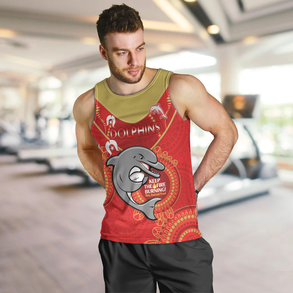 Custom NRL Dolphins NAIDOC Week Men Tank Top Keep The Fire Burning Indigenous Art - Vibe Hoodie Shop