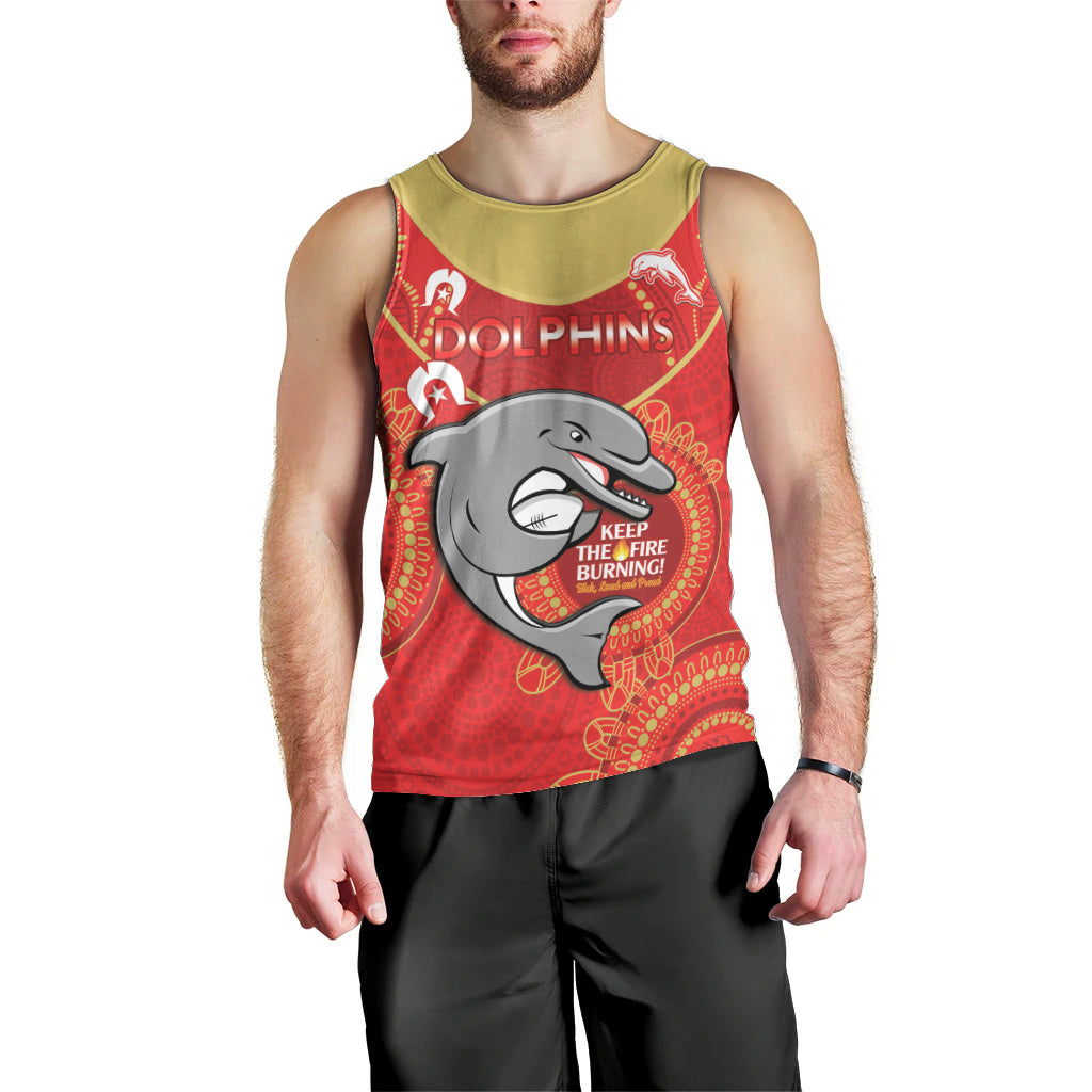 Custom NRL Dolphins NAIDOC Week Men Tank Top Keep The Fire Burning Indigenous Art - Vibe Hoodie Shop