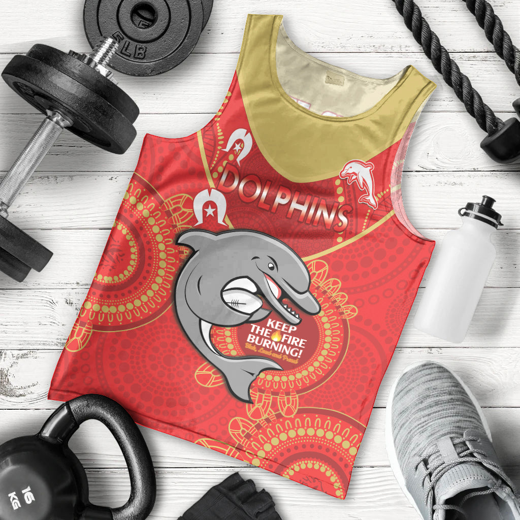Custom NRL Dolphins NAIDOC Week Men Tank Top Keep The Fire Burning Indigenous Art - Vibe Hoodie Shop