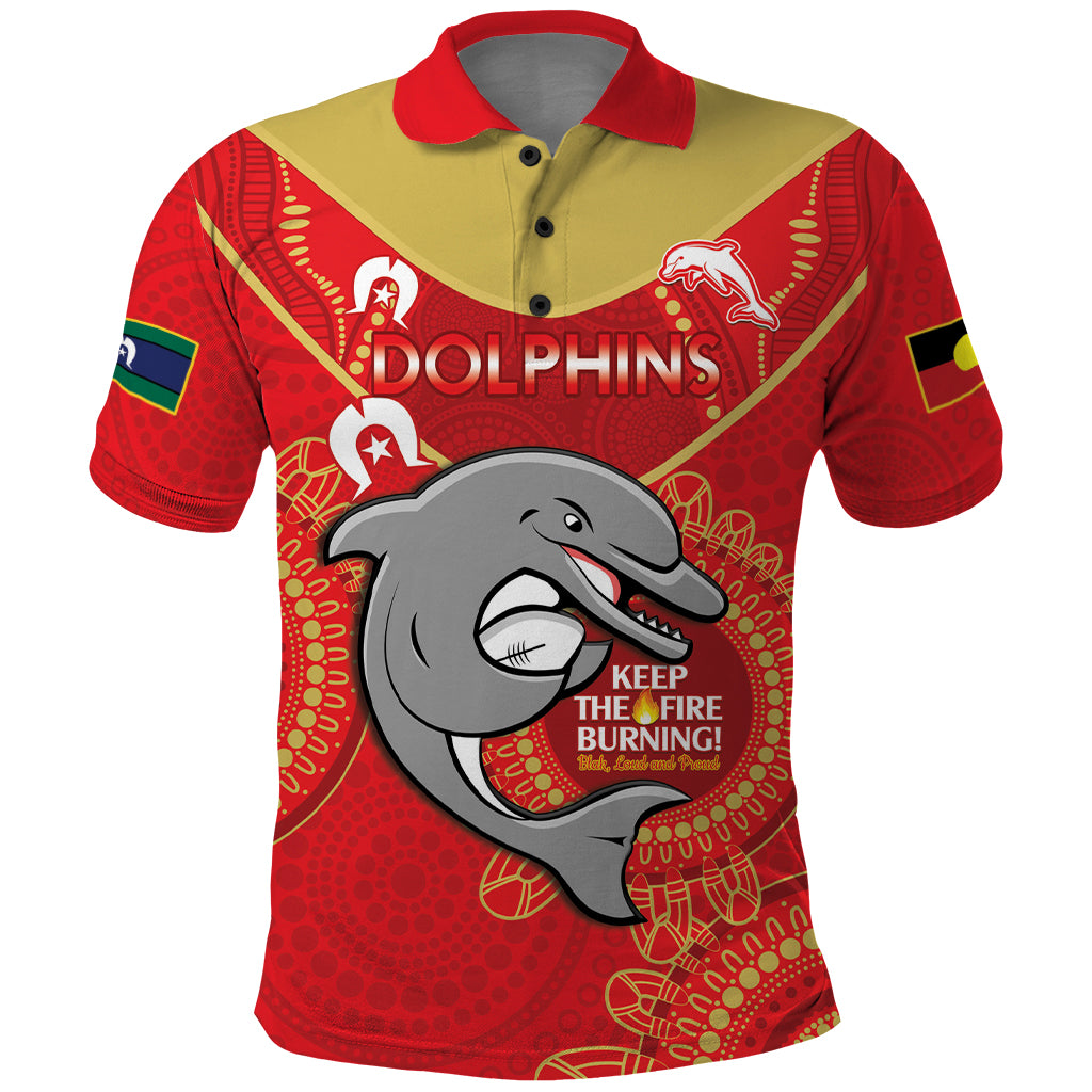 Custom NRL Dolphins NAIDOC Week Polo Shirt Keep The Fire Burning Indigenous Art - Vibe Hoodie Shop
