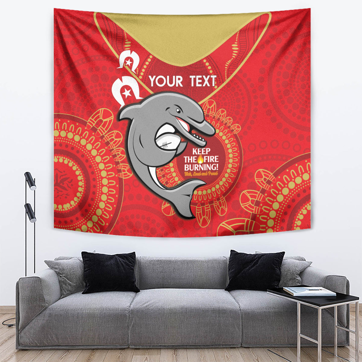 Custom NRL Dolphins NAIDOC Week Tapestry Keep The Fire Burning Indigenous Art - Vibe Hoodie Shop