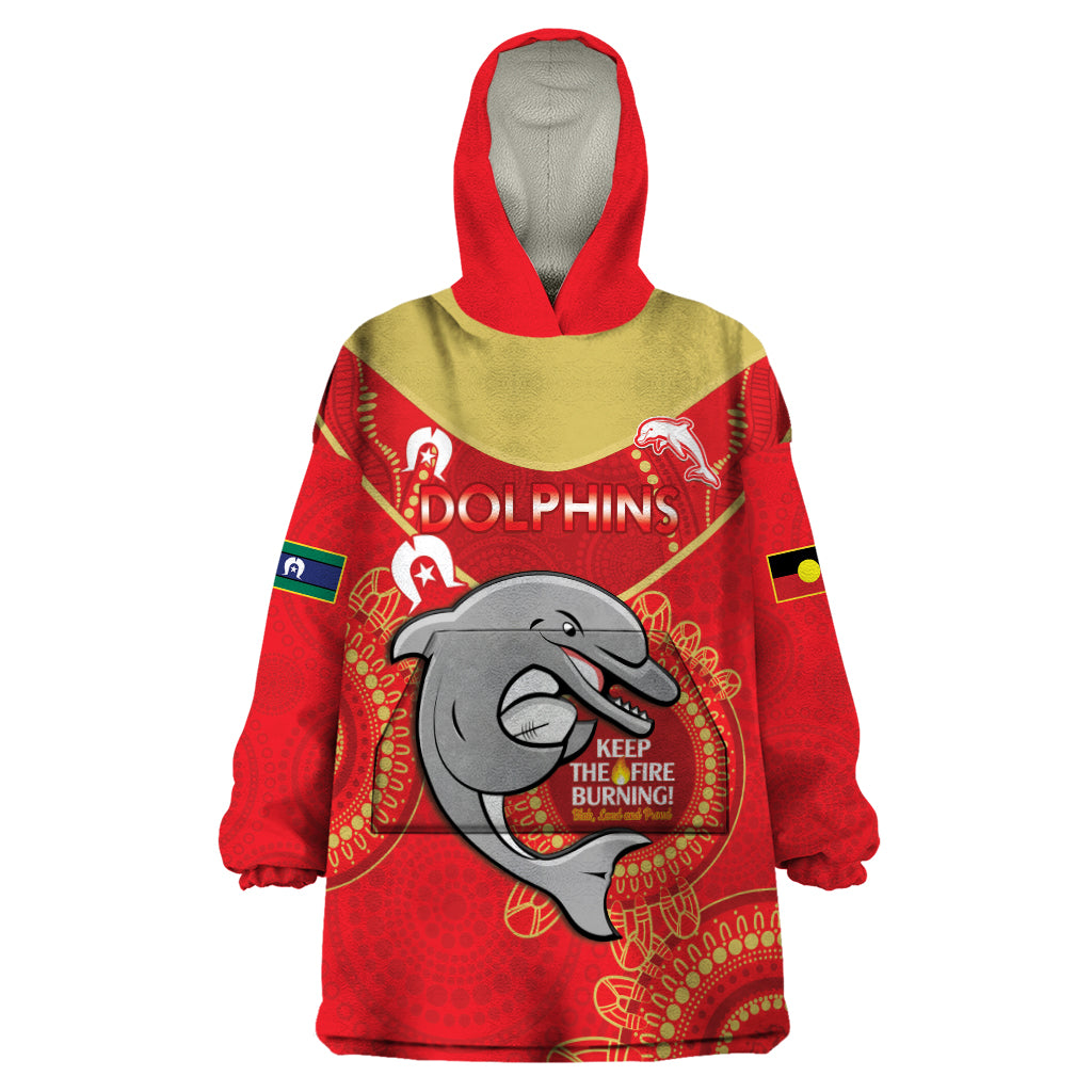 Custom NRL Dolphins NAIDOC Week Wearable Blanket Hoodie Keep The Fire Burning Indigenous Art - Vibe Hoodie Shop