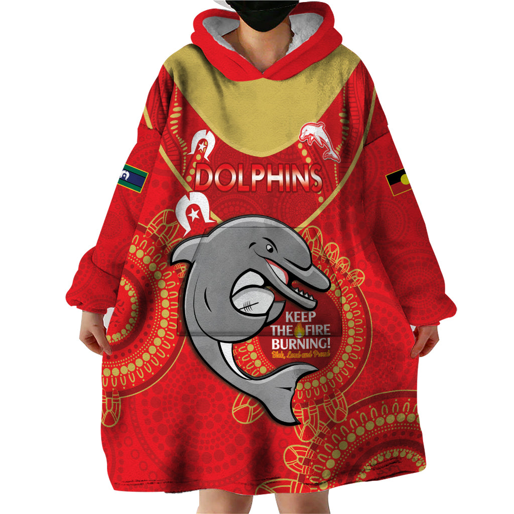 Custom NRL Dolphins NAIDOC Week Wearable Blanket Hoodie Keep The Fire Burning Indigenous Art - Vibe Hoodie Shop