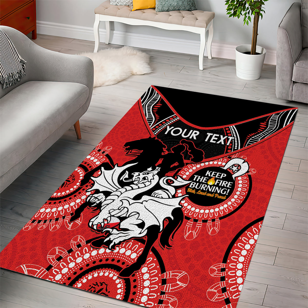 Custom NRL Dragons NAIDOC Week Area Rug Keep The Fire Burning Indigenous Art - Vibe Hoodie Shop