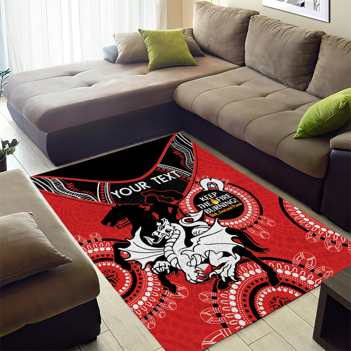 Custom NRL Dragons NAIDOC Week Area Rug Keep The Fire Burning Indigenous Art - Vibe Hoodie Shop