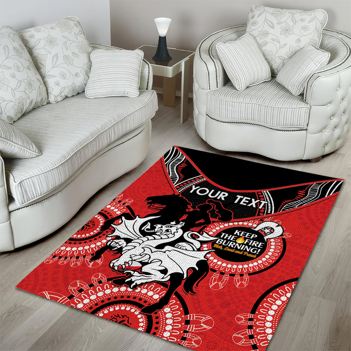 Custom NRL Dragons NAIDOC Week Area Rug Keep The Fire Burning Indigenous Art - Vibe Hoodie Shop