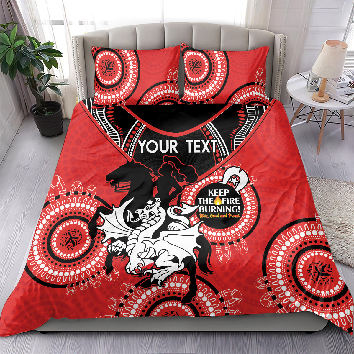 Custom NRL Dragons NAIDOC Week Bedding Set Keep The Fire Burning Indigenous Art - Vibe Hoodie Shop