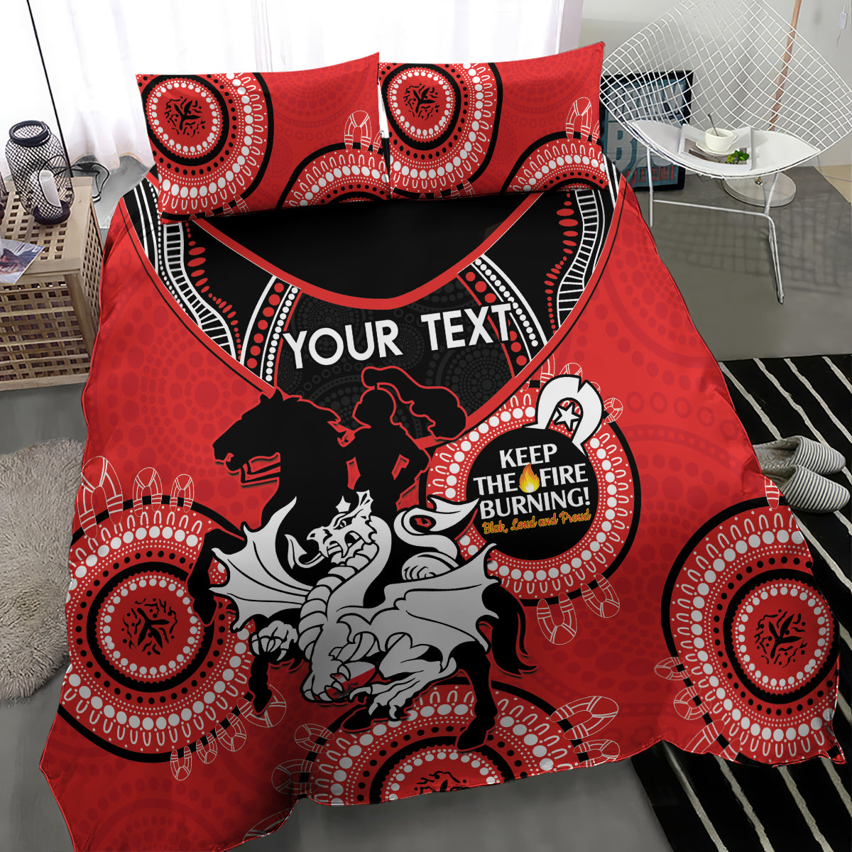 Custom NRL Dragons NAIDOC Week Bedding Set Keep The Fire Burning Indigenous Art - Vibe Hoodie Shop