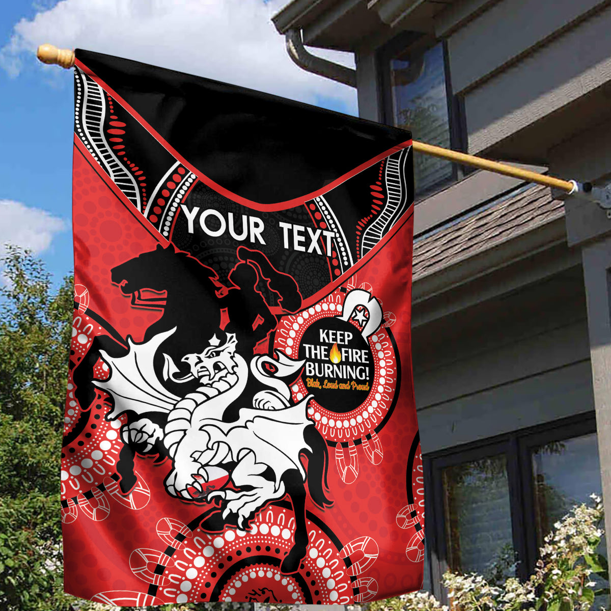 Custom NRL Dragons NAIDOC Week Garden Flag Keep The Fire Burning Indigenous Art - Vibe Hoodie Shop