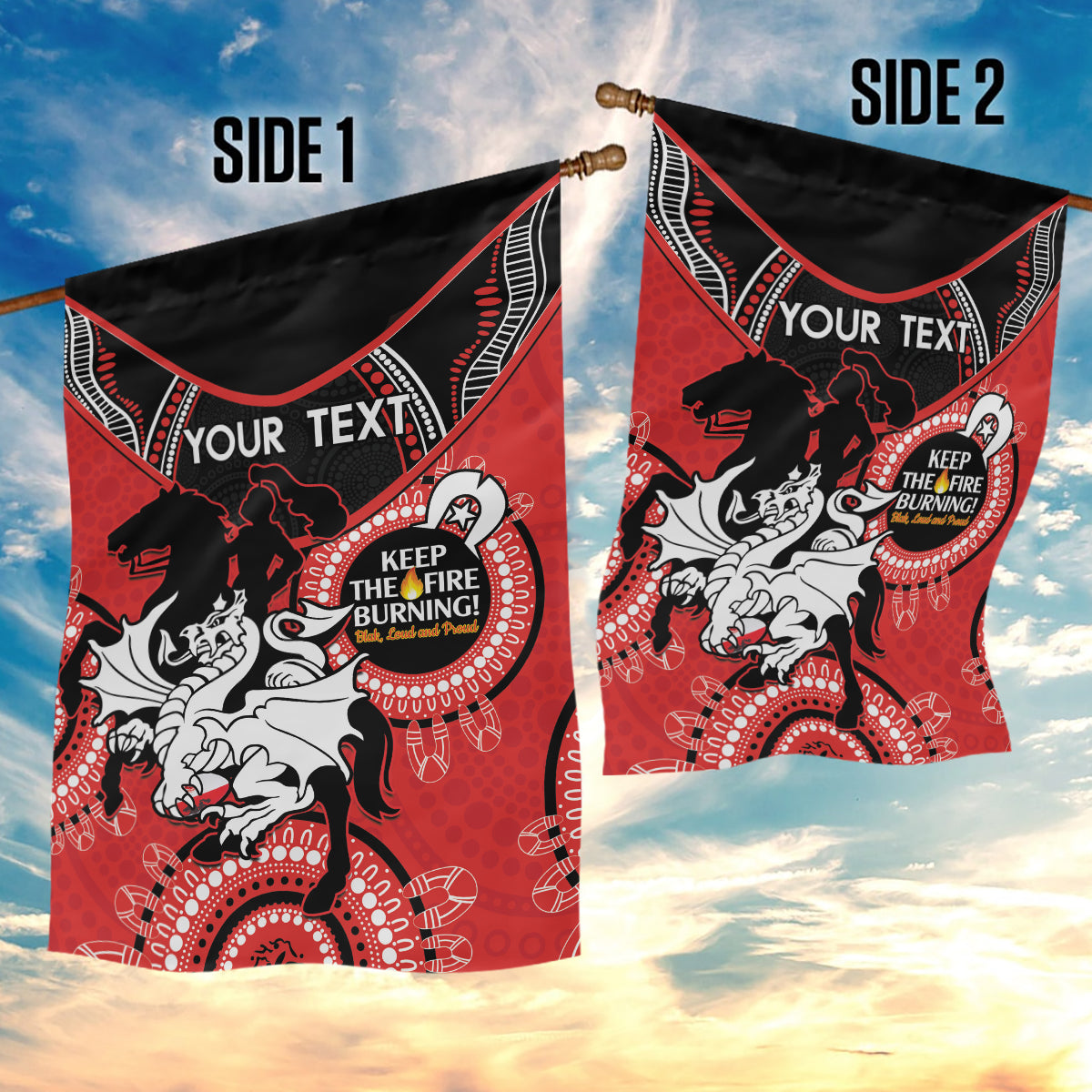 Custom NRL Dragons NAIDOC Week Garden Flag Keep The Fire Burning Indigenous Art - Vibe Hoodie Shop