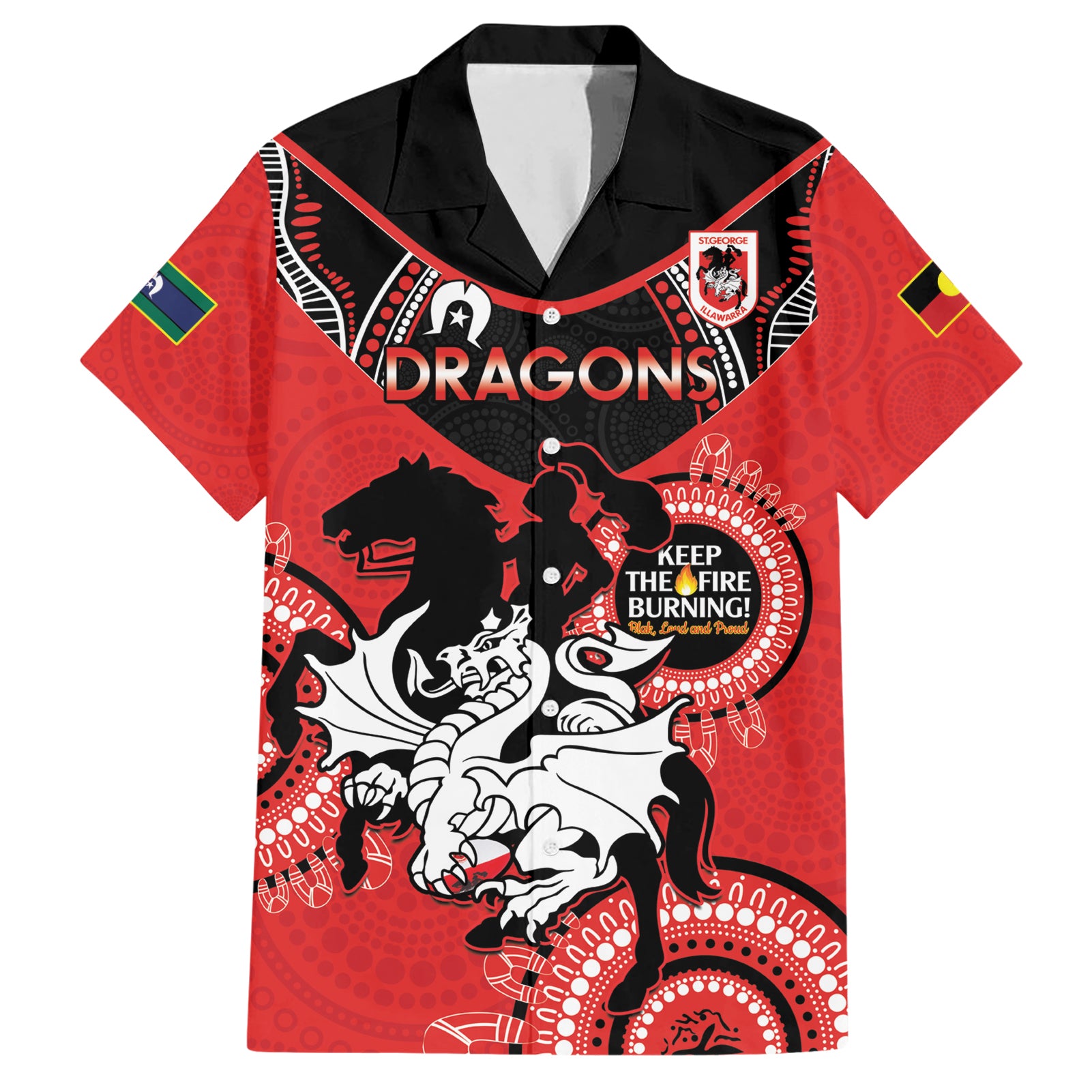 Custom NRL Dragons NAIDOC Week Hawaiian Shirt Keep The Fire Burning Indigenous Art - Vibe Hoodie Shop