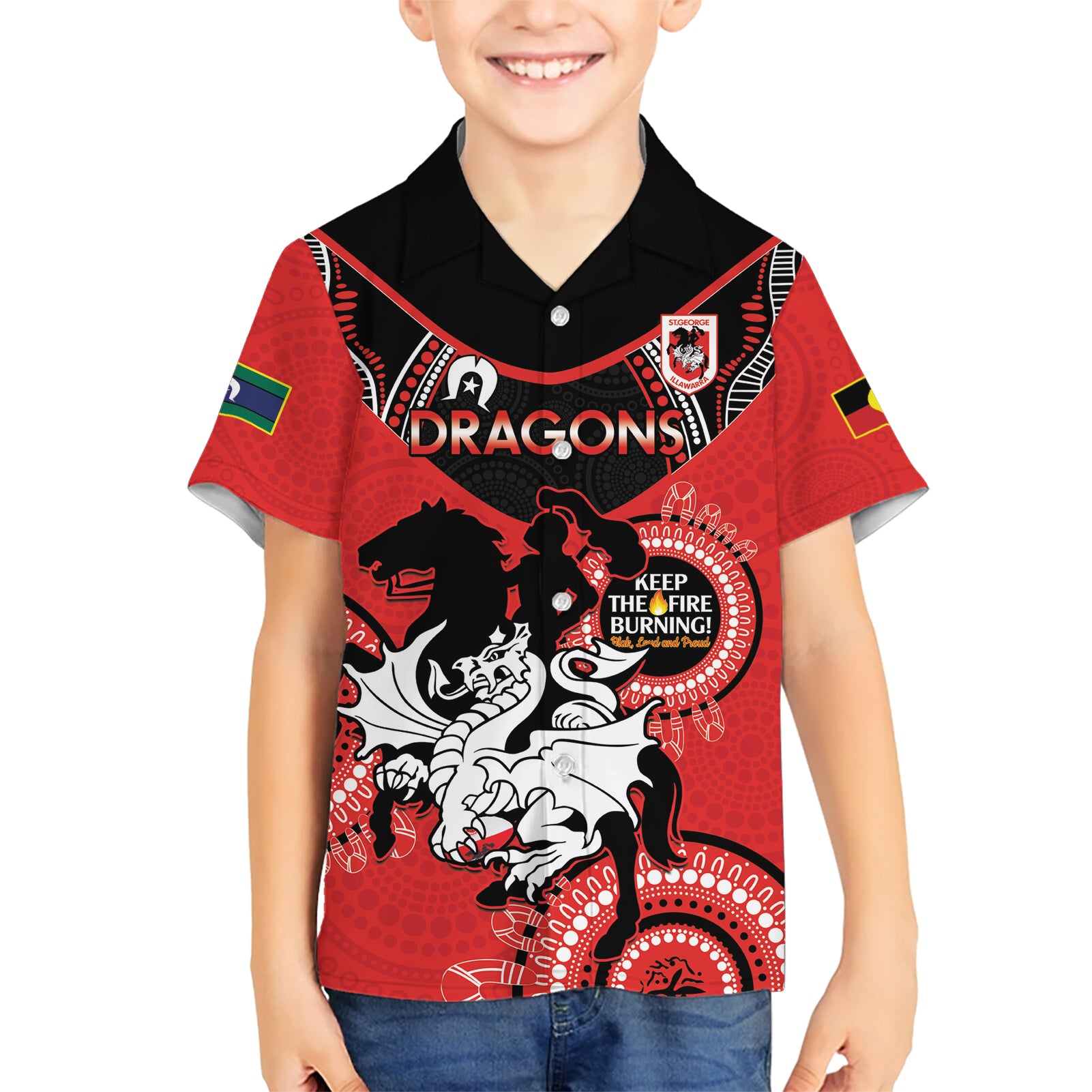 Custom NRL Dragons NAIDOC Week Hawaiian Shirt Keep The Fire Burning Indigenous Art - Vibe Hoodie Shop