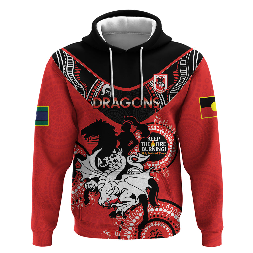 Custom NRL Dragons NAIDOC Week Hoodie Keep The Fire Burning Indigenous Art - Vibe Hoodie Shop