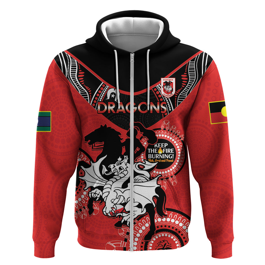 Custom NRL Dragons NAIDOC Week Hoodie Keep The Fire Burning Indigenous Art - Vibe Hoodie Shop