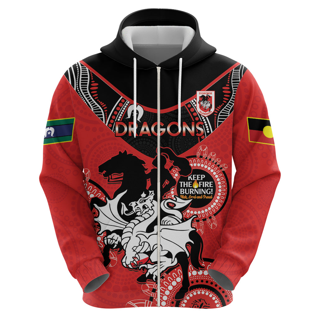 Custom NRL Dragons NAIDOC Week Hoodie Keep The Fire Burning Indigenous Art - Vibe Hoodie Shop