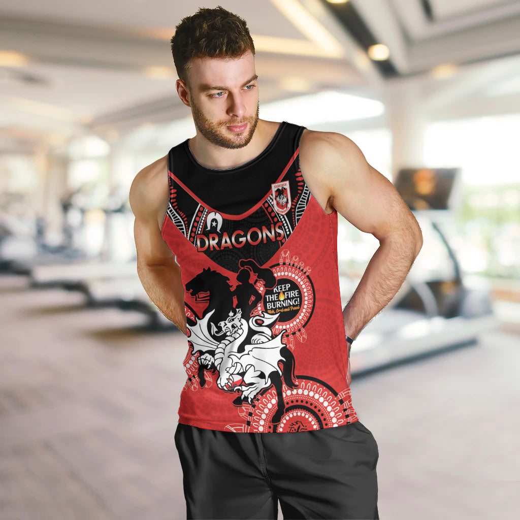 Custom NRL Dragons NAIDOC Week Men Tank Top Keep The Fire Burning Indigenous Art - Vibe Hoodie Shop
