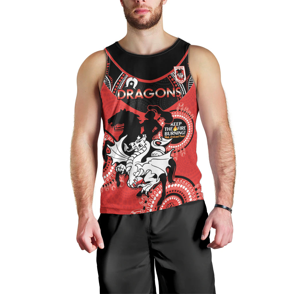 Custom NRL Dragons NAIDOC Week Men Tank Top Keep The Fire Burning Indigenous Art - Vibe Hoodie Shop