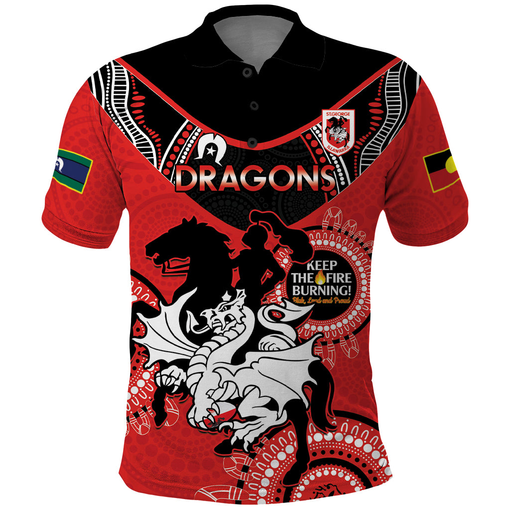 Custom NRL Dragons NAIDOC Week Polo Shirt Keep The Fire Burning Indigenous Art - Vibe Hoodie Shop