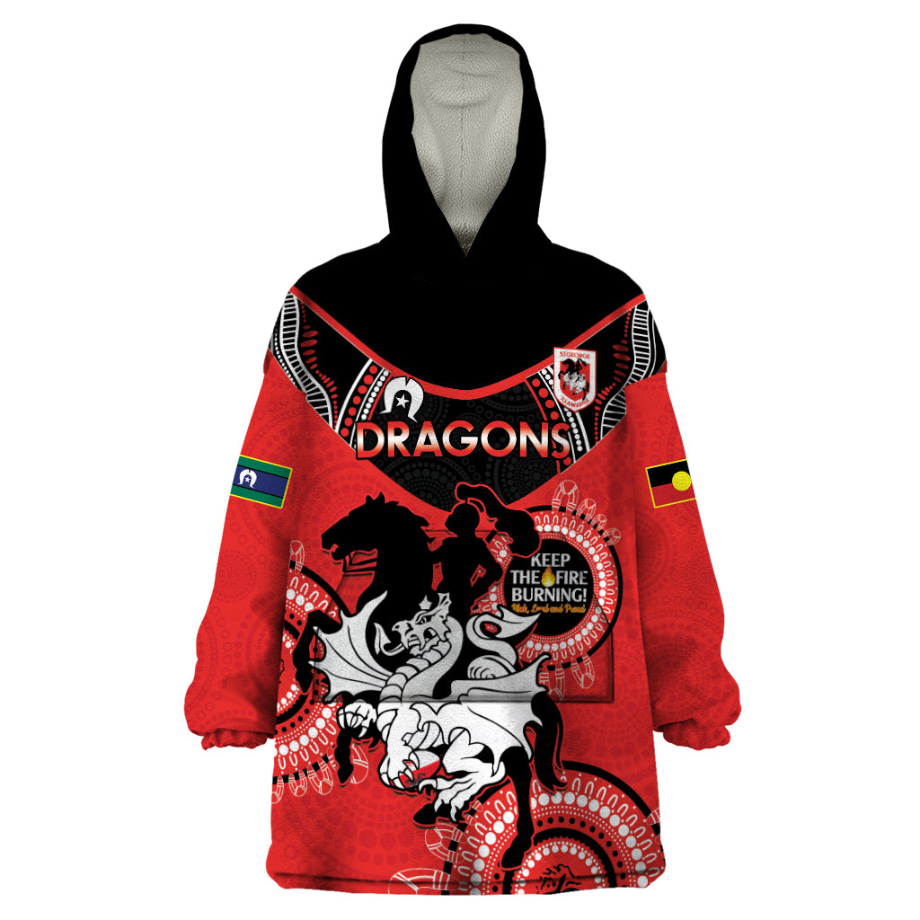 Custom NRL Dragons NAIDOC Week Wearable Blanket Hoodie Keep The Fire Burning Indigenous Art - Vibe Hoodie Shop