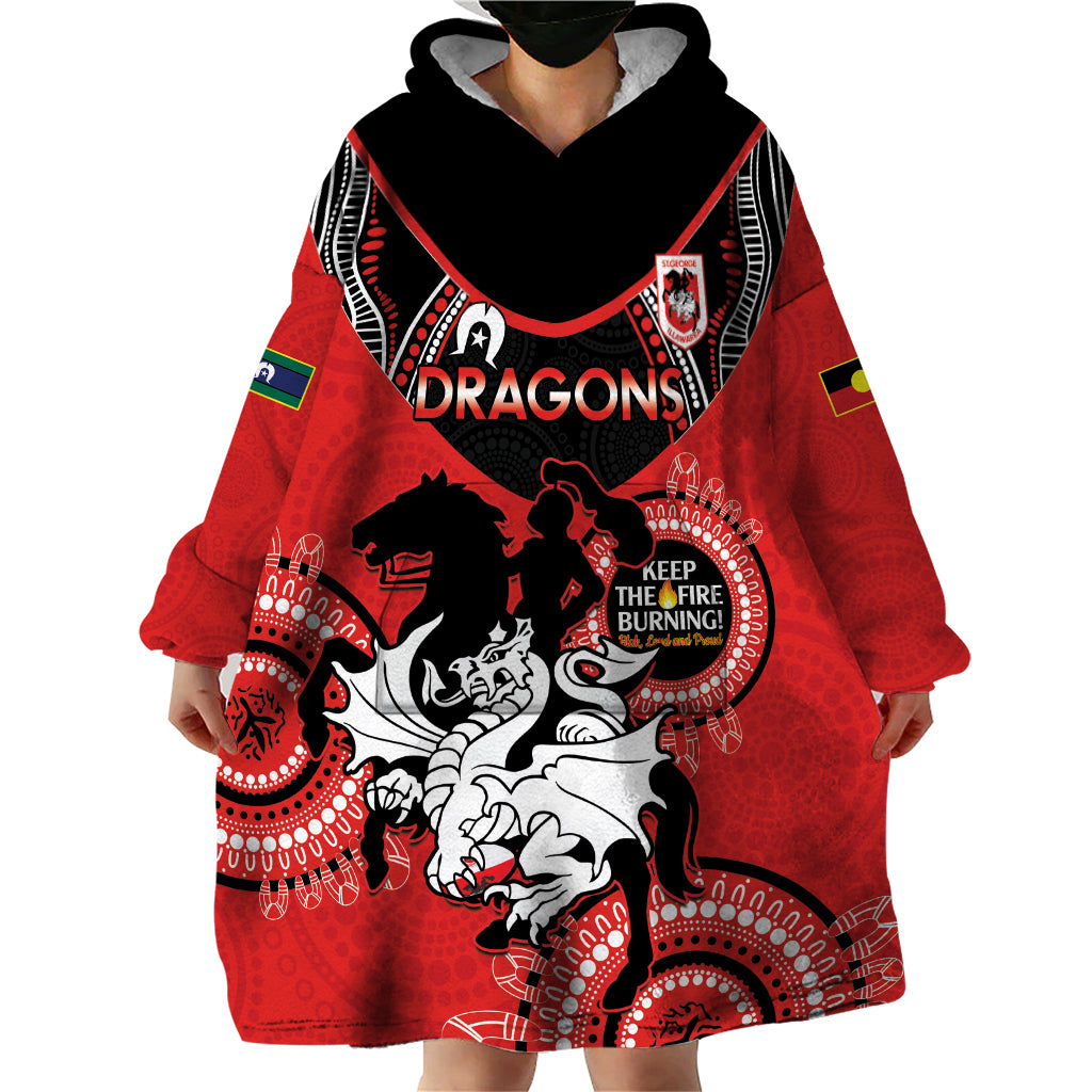 Custom NRL Dragons NAIDOC Week Wearable Blanket Hoodie Keep The Fire Burning Indigenous Art - Vibe Hoodie Shop