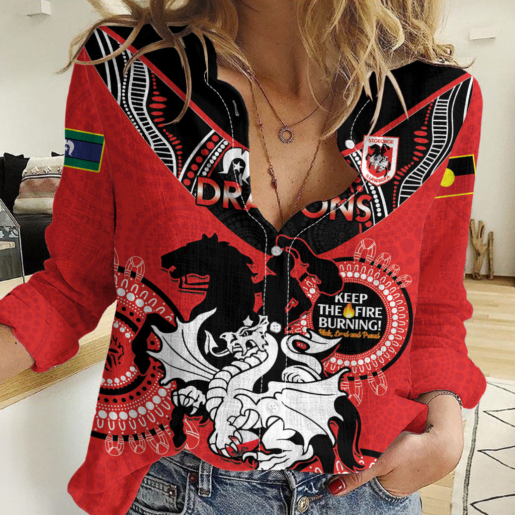 Custom NRL Dragons NAIDOC Week Women Casual Shirt Keep The Fire Burning Indigenous Art - Vibe Hoodie Shop