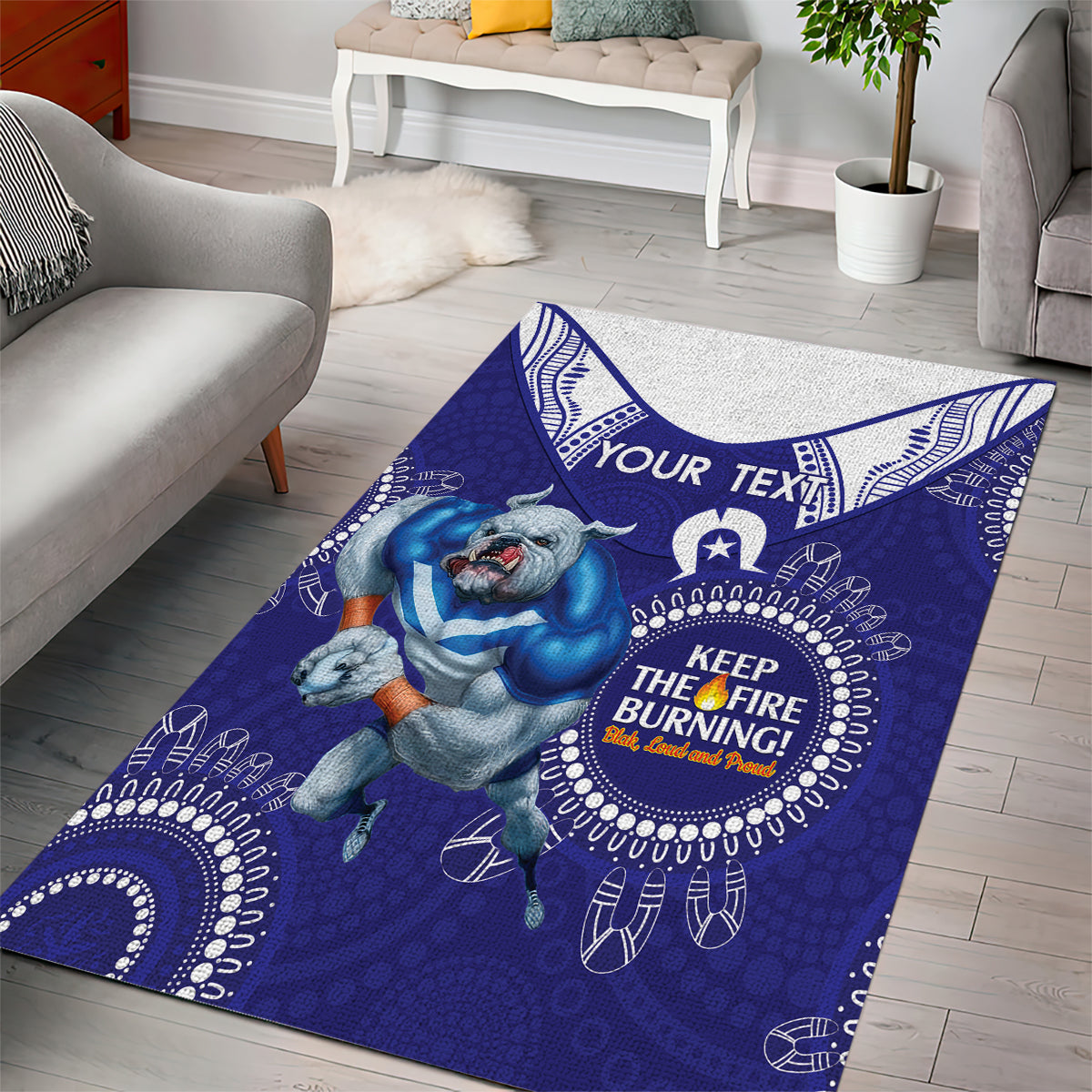 Custom NRL Bulldogs NAIDOC Week Area Rug Keep The Fire Burning Indigenous Art - Vibe Hoodie Shop