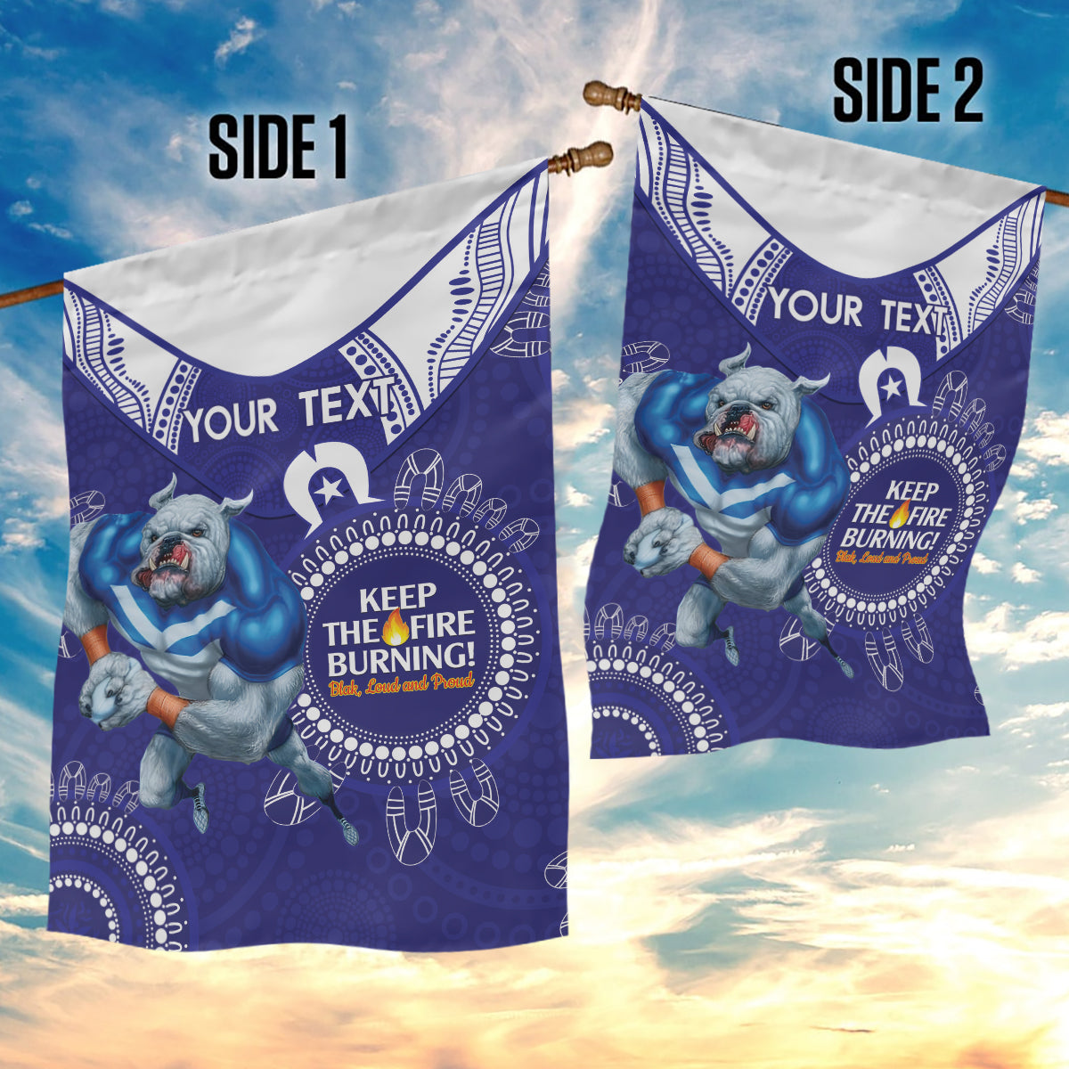 Custom NRL Bulldogs NAIDOC Week Garden Flag Keep The Fire Burning Indigenous Art - Vibe Hoodie Shop