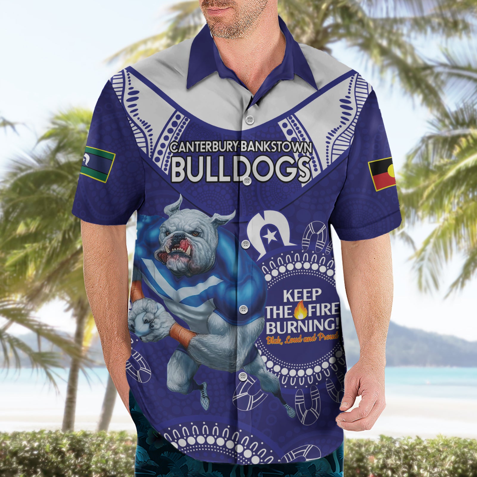 Custom NRL Bulldogs NAIDOC Week Hawaiian Shirt Keep The Fire Burning Indigenous Art - Vibe Hoodie Shop