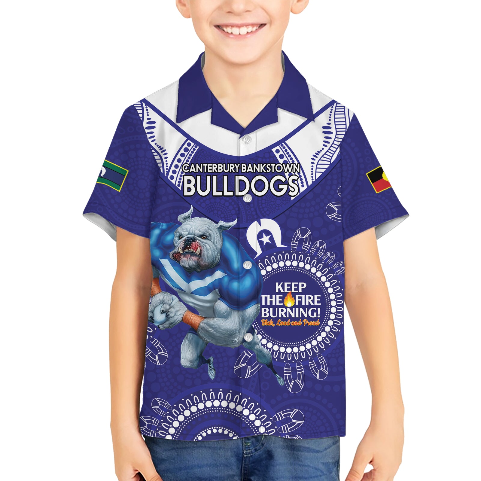 Custom NRL Bulldogs NAIDOC Week Hawaiian Shirt Keep The Fire Burning Indigenous Art - Vibe Hoodie Shop