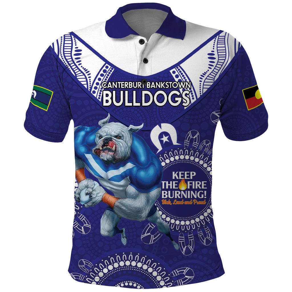 Custom NRL Bulldogs NAIDOC Week Polo Shirt Keep The Fire Burning Indigenous Art - Vibe Hoodie Shop