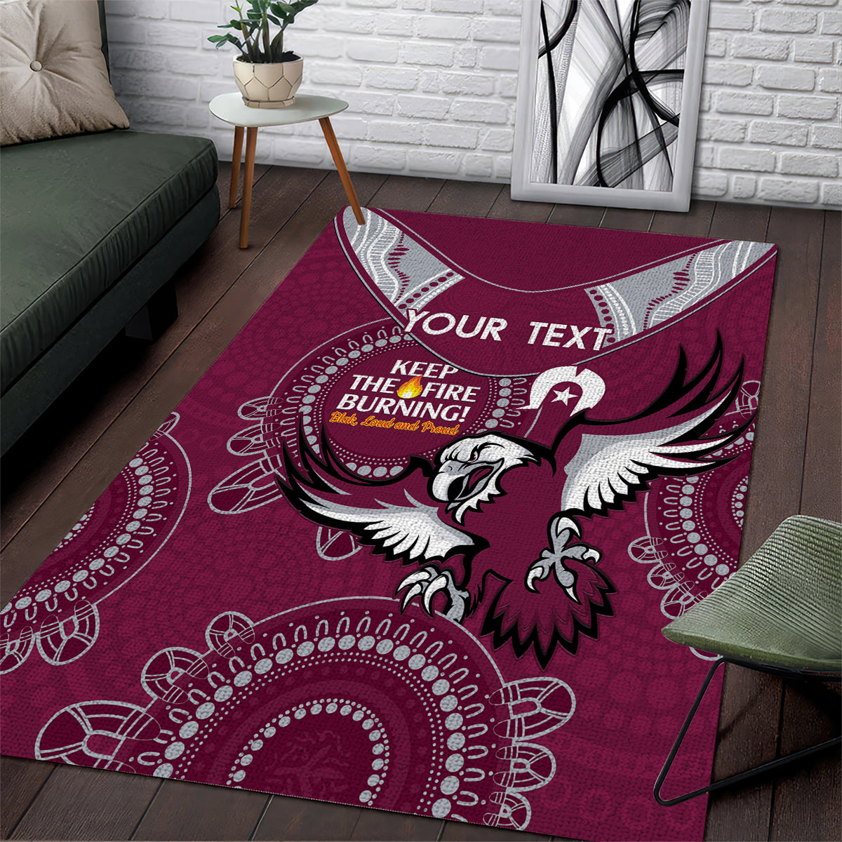 Custom NRL Sea Eagles NAIDOC Week Area Rug Keep The Fire Burning Indigenous Art - Vibe Hoodie Shop