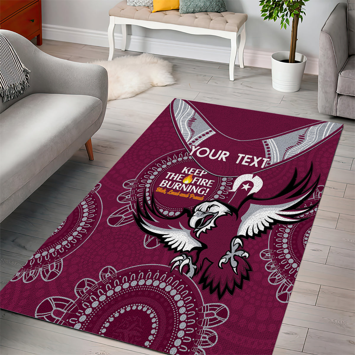 Custom NRL Sea Eagles NAIDOC Week Area Rug Keep The Fire Burning Indigenous Art - Vibe Hoodie Shop