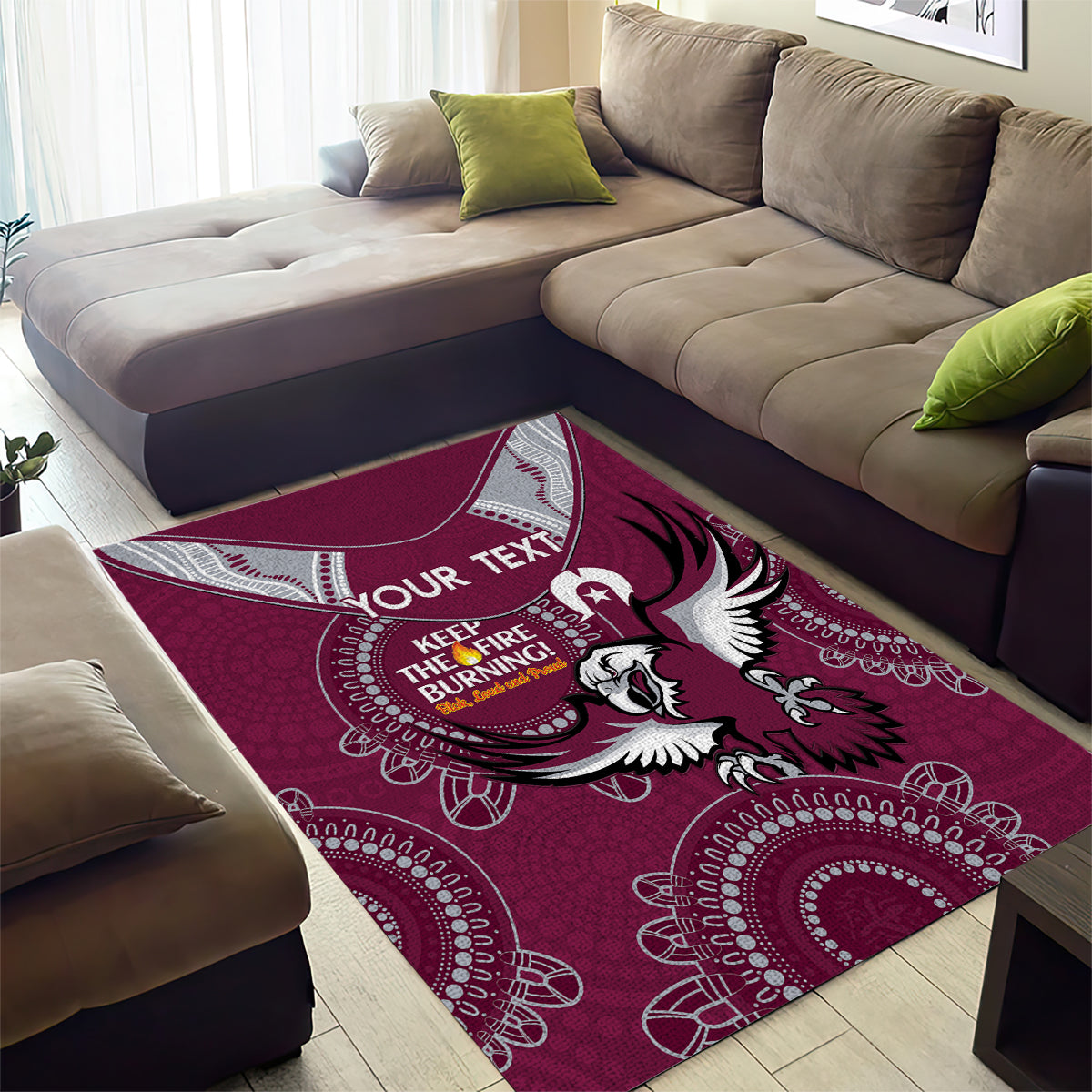 Custom NRL Sea Eagles NAIDOC Week Area Rug Keep The Fire Burning Indigenous Art - Vibe Hoodie Shop