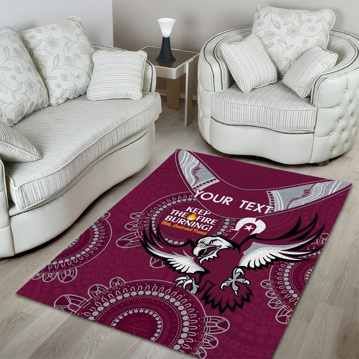 Custom NRL Sea Eagles NAIDOC Week Area Rug Keep The Fire Burning Indigenous Art - Vibe Hoodie Shop