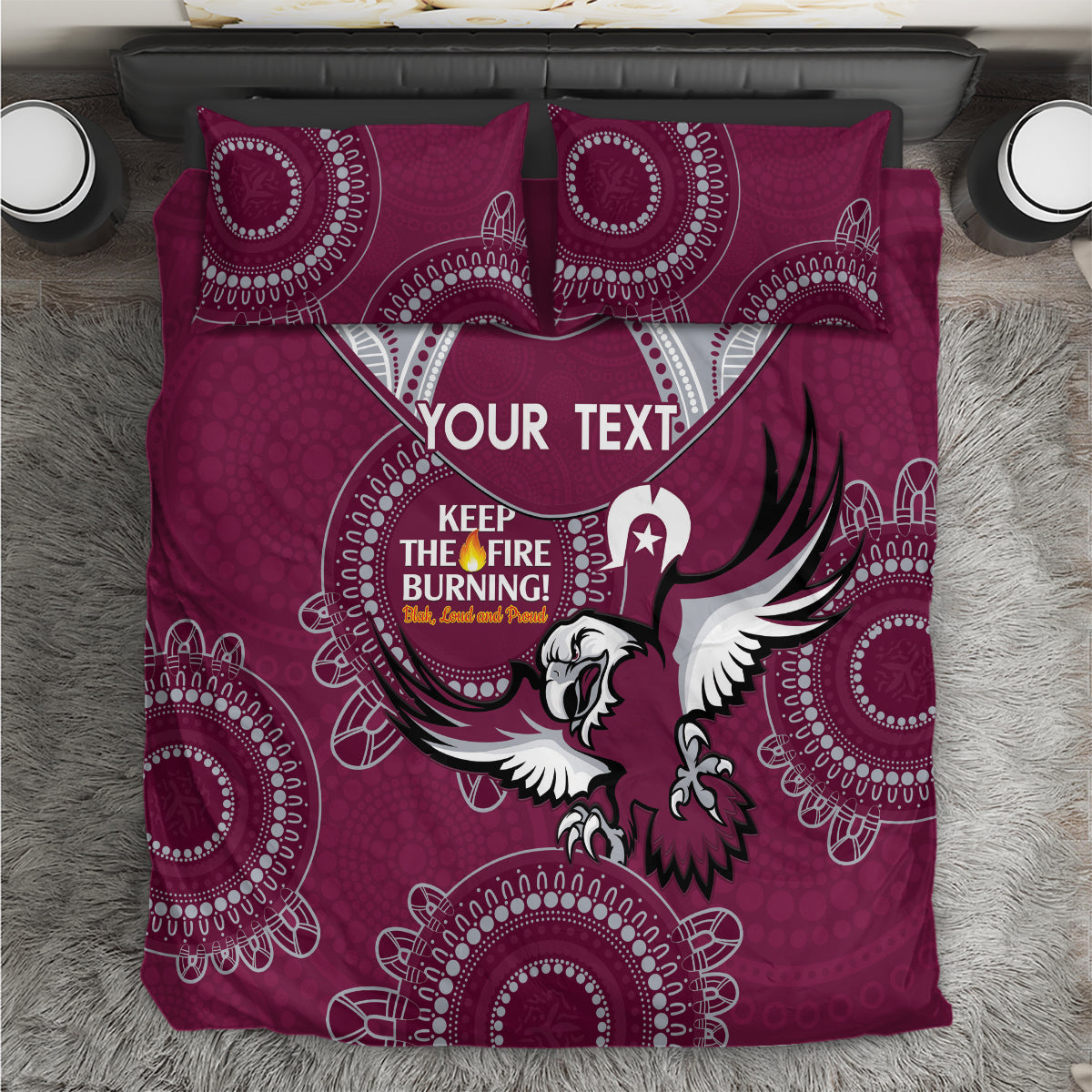 Custom NRL Sea Eagles NAIDOC Week Bedding Set Keep The Fire Burning Indigenous Art - Vibe Hoodie Shop