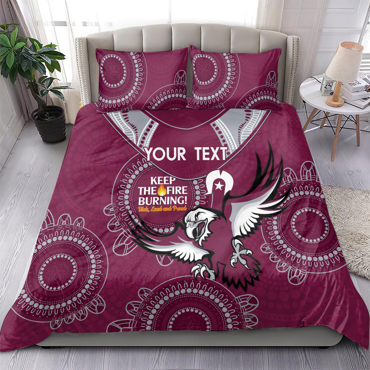 Custom NRL Sea Eagles NAIDOC Week Bedding Set Keep The Fire Burning Indigenous Art - Vibe Hoodie Shop