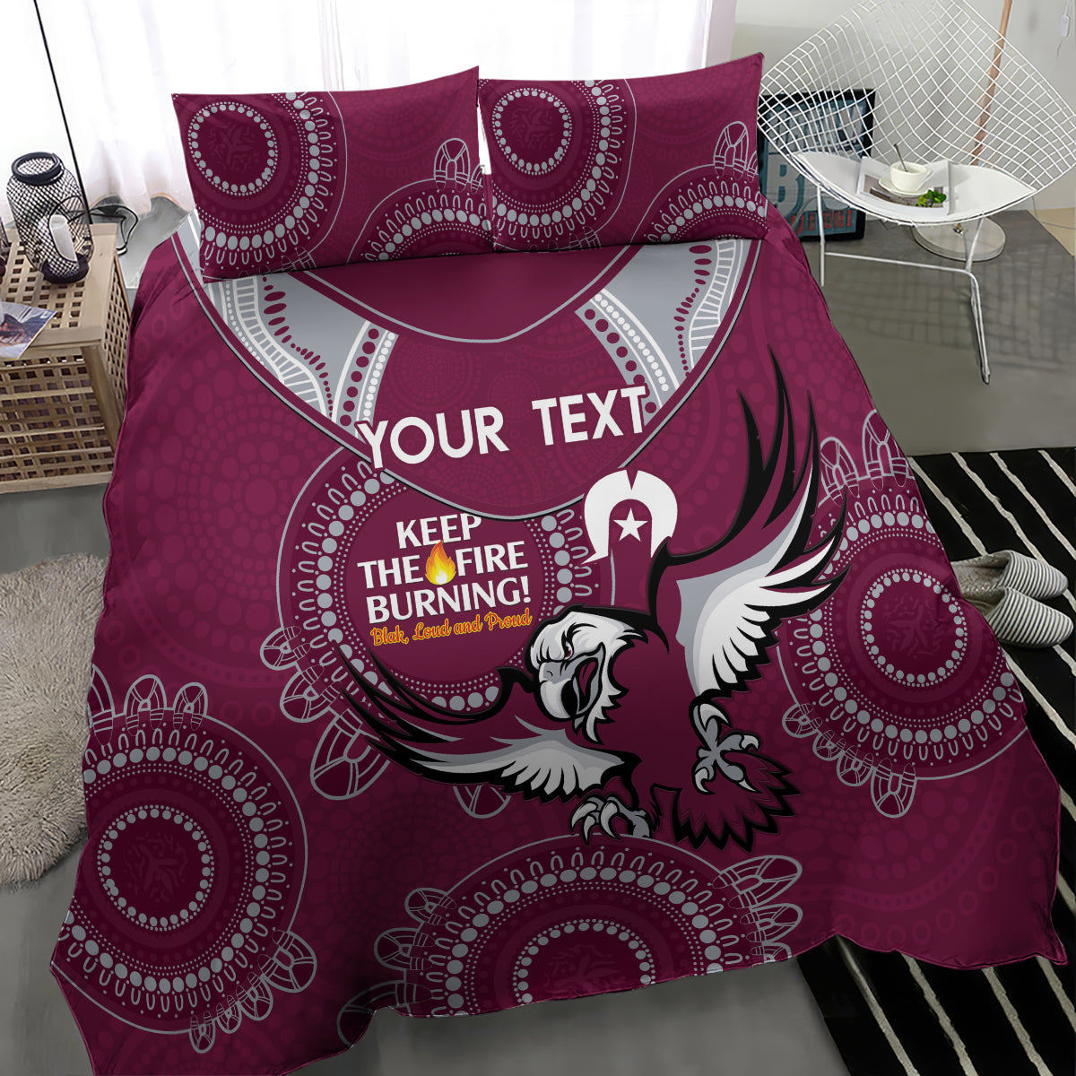 Custom NRL Sea Eagles NAIDOC Week Bedding Set Keep The Fire Burning Indigenous Art - Vibe Hoodie Shop