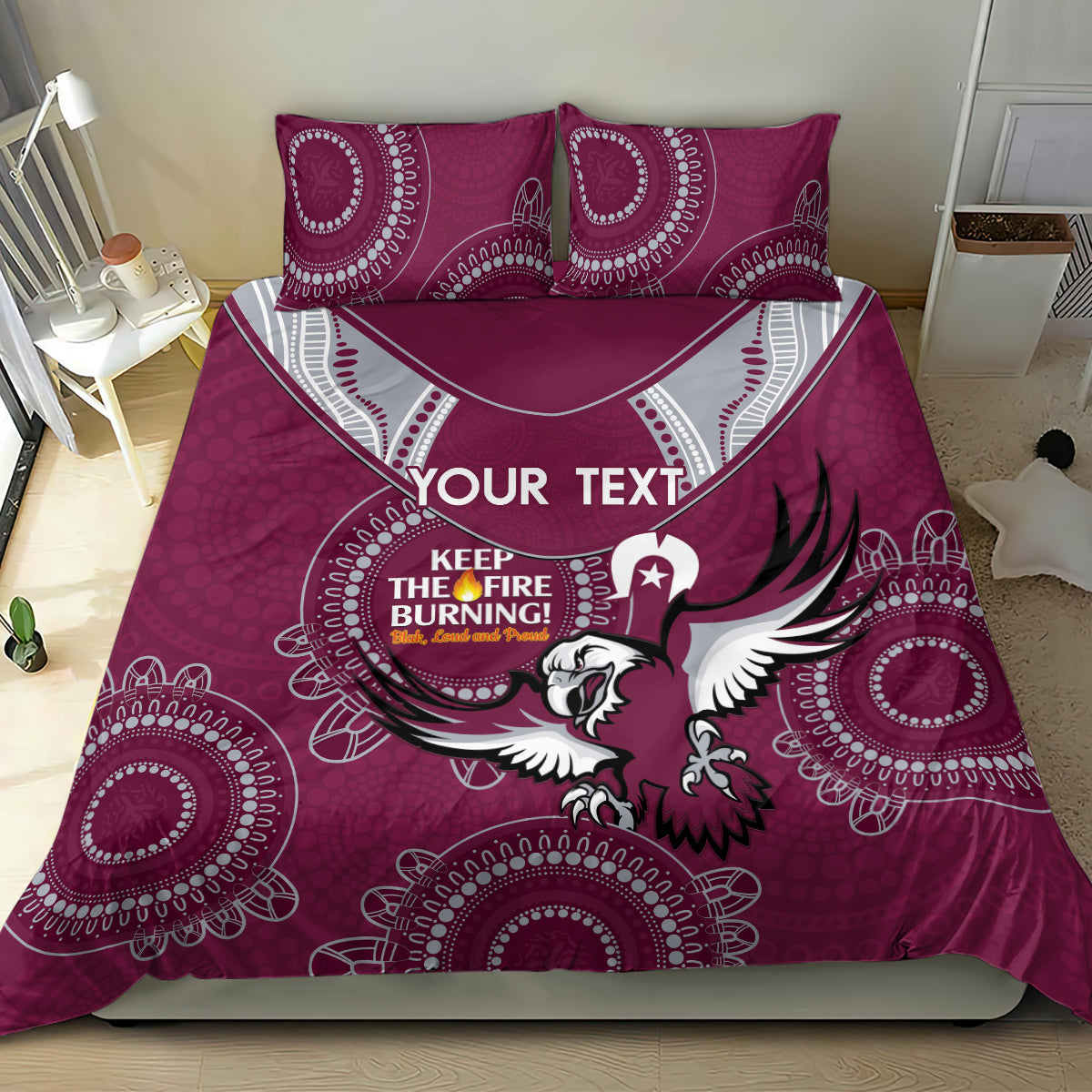 Custom NRL Sea Eagles NAIDOC Week Bedding Set Keep The Fire Burning Indigenous Art - Vibe Hoodie Shop