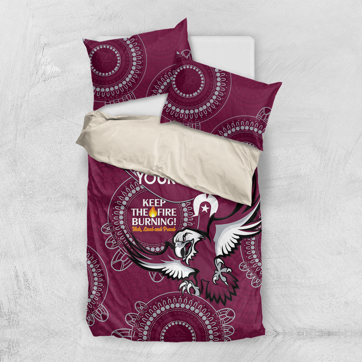 Custom NRL Sea Eagles NAIDOC Week Bedding Set Keep The Fire Burning Indigenous Art - Vibe Hoodie Shop