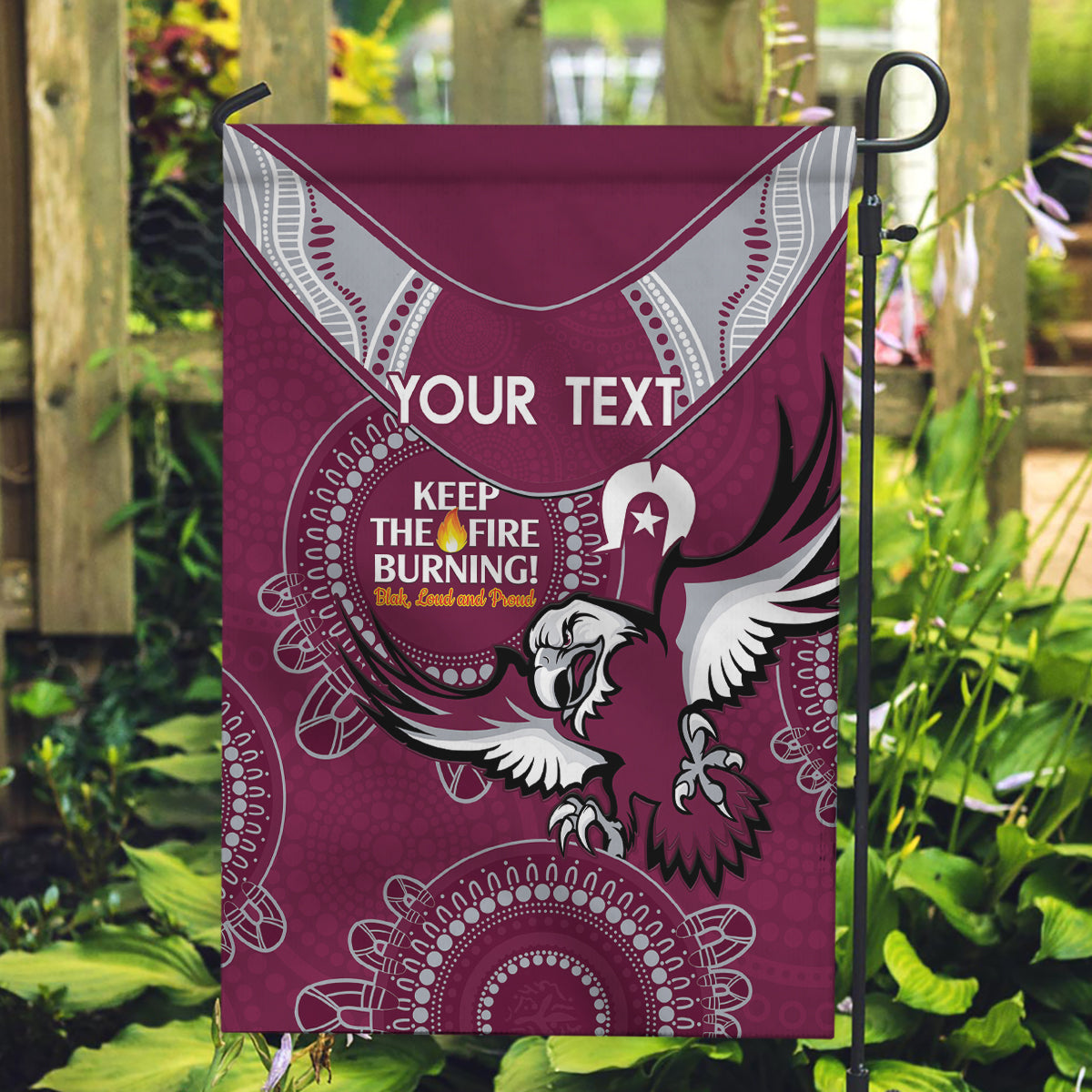 Custom NRL Sea Eagles NAIDOC Week Garden Flag Keep The Fire Burning Indigenous Art - Vibe Hoodie Shop