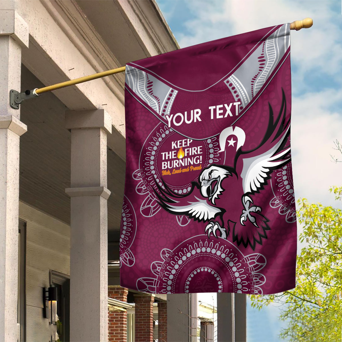 Custom NRL Sea Eagles NAIDOC Week Garden Flag Keep The Fire Burning Indigenous Art - Vibe Hoodie Shop