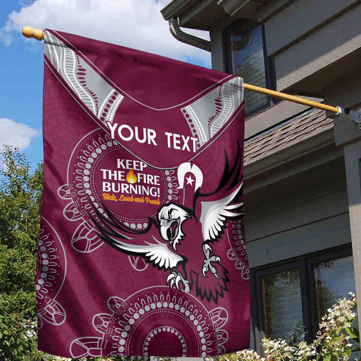 Custom NRL Sea Eagles NAIDOC Week Garden Flag Keep The Fire Burning Indigenous Art - Vibe Hoodie Shop