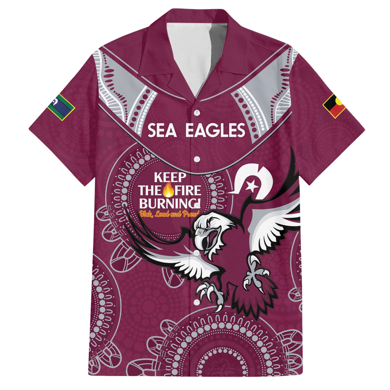 Custom NRL Sea Eagles NAIDOC Week Hawaiian Shirt Keep The Fire Burning Indigenous Art - Vibe Hoodie Shop